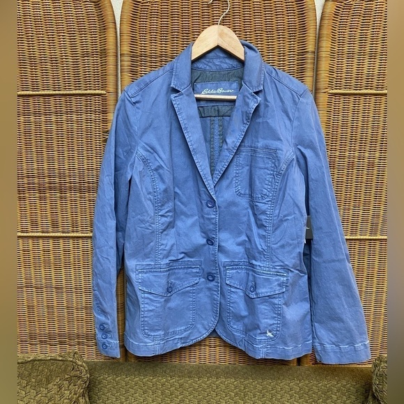 EDDIE BAUER New With Tags Legendwash Stretch blue collared jacket size 14 - Picture 1 of 10